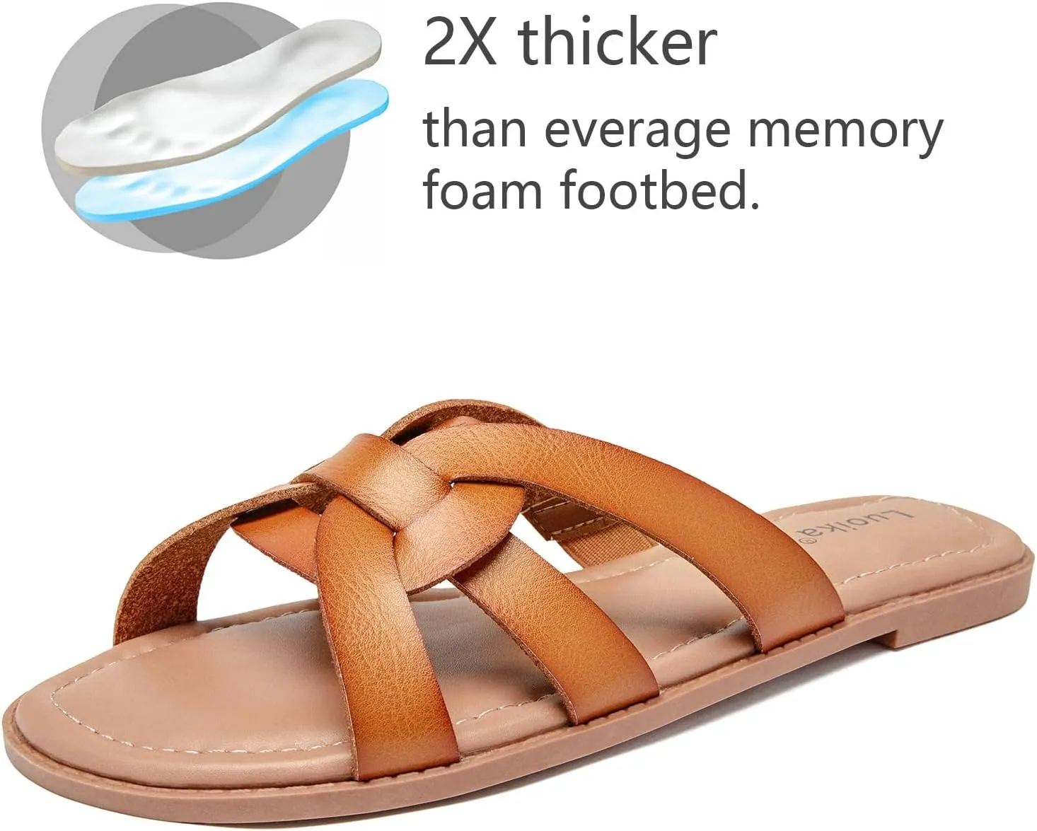 Luoika Women's Wide Width Flat Slides Sandals, Slip on Slide Sandal Casual Comfortable Summer Beach Shoes for Women.