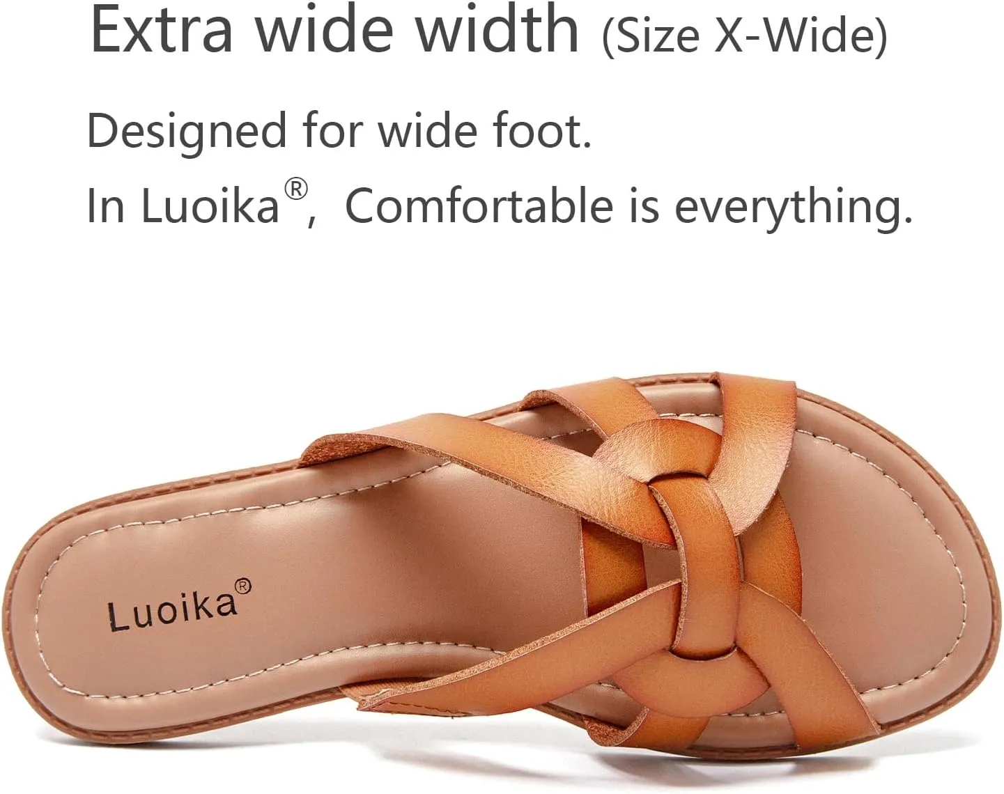 Luoika Women's Wide Width Flat Slides Sandals, Slip on Slide Sandal Casual Comfortable Summer Beach Shoes for Women.