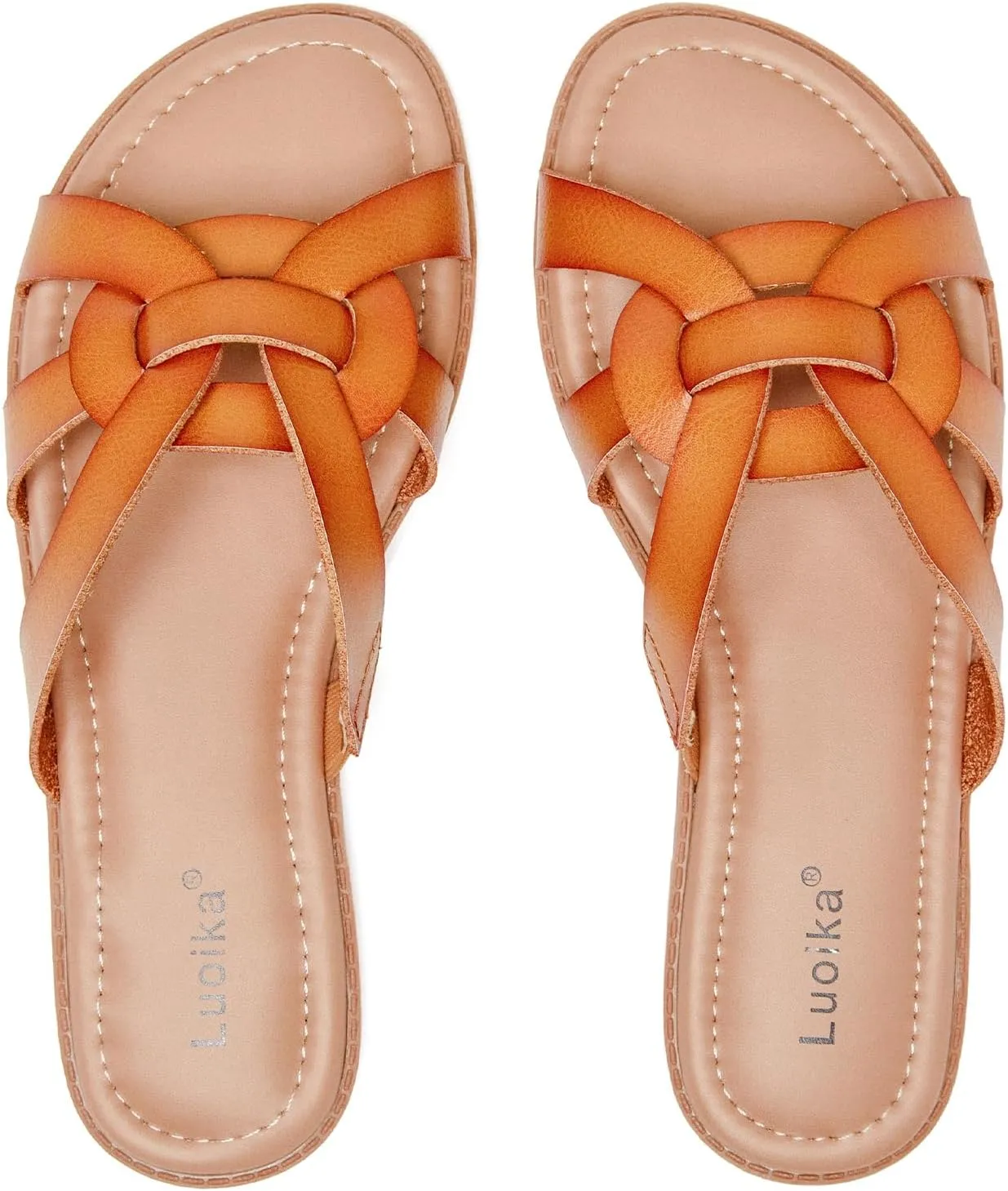 Luoika Women's Wide Width Flat Slides Sandals, Slip on Slide Sandal Casual Comfortable Summer Beach Shoes for Women.