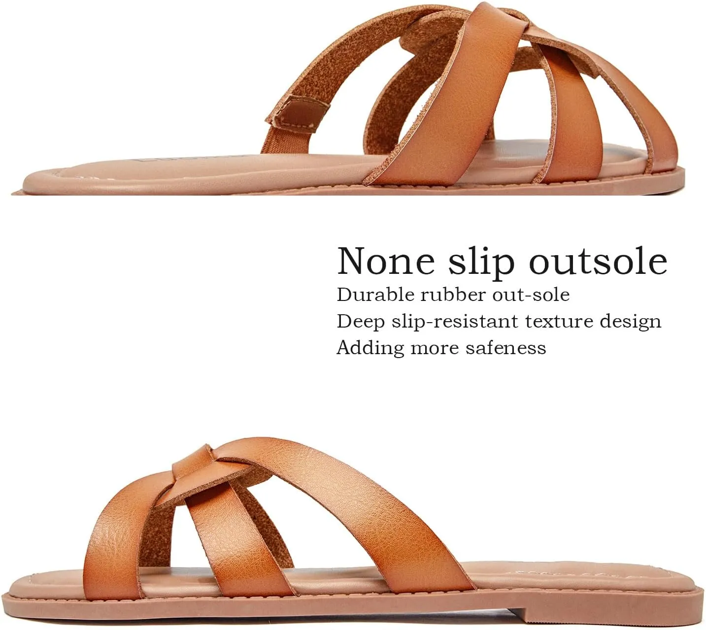 Luoika Women's Wide Width Flat Slides Sandals, Slip on Slide Sandal Casual Comfortable Summer Beach Shoes for Women.