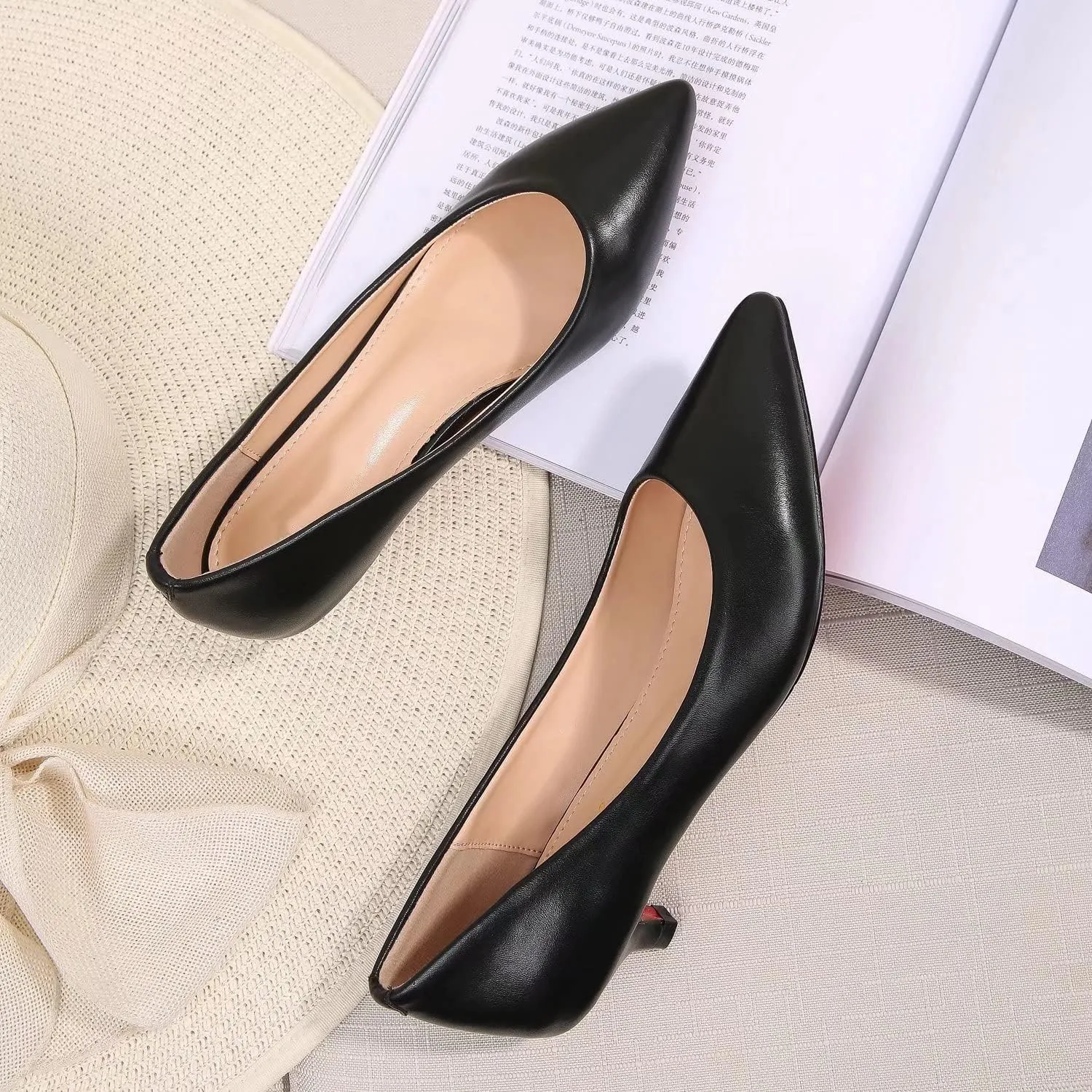 LUXINYU Women's Classic Fashion Pointed Toe Kitten Heel Dress Pumps Shoes Comfort Low Heel Work Shoes