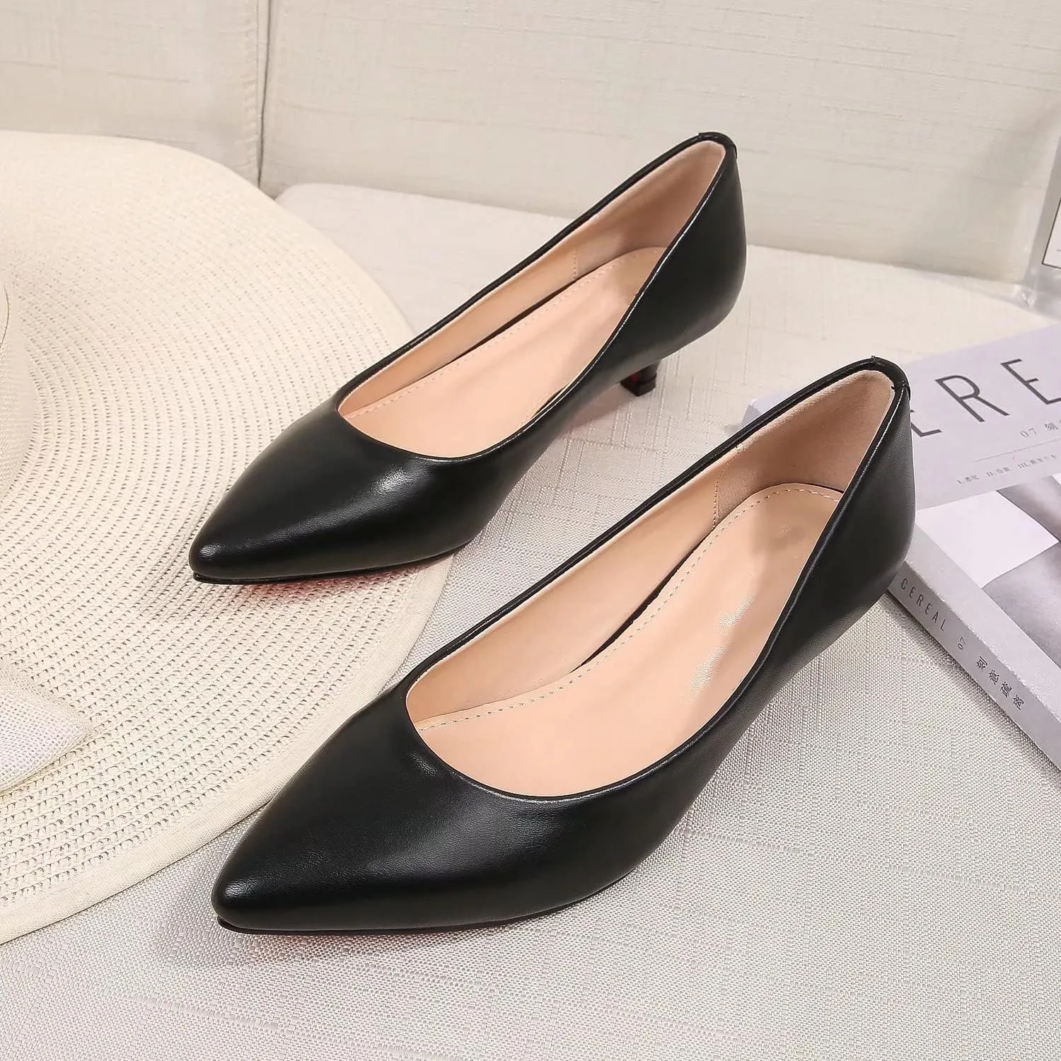 LUXINYU Women's Classic Fashion Pointed Toe Kitten Heel Dress Pumps Shoes Comfort Low Heel Work Shoes