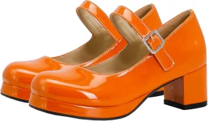 LUXMAX Women Patent Leather Mary Janes Block Heel Platform Pumps Ankle Strap Buckle Chunky Heel Pumps Closed Square Toe Dress Shoes