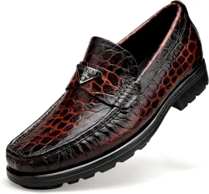Luxury Leather Dress Shoes for Mens, Fashion Crocodile Printed Thick Sole Slip on Loafer Shoes for Gentleman, Business