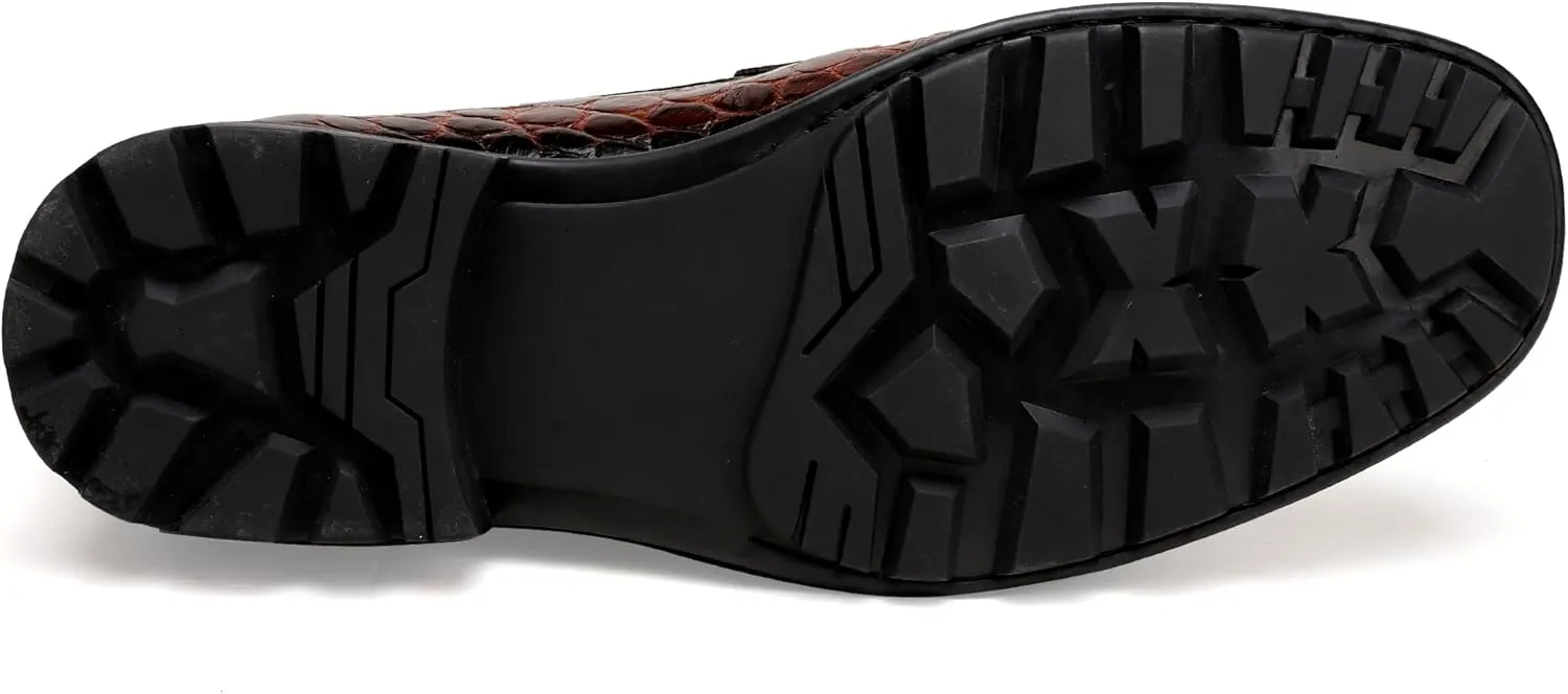 Luxury Leather Dress Shoes for Mens, Fashion Crocodile Printed Thick Sole Slip on Loafer Shoes for Gentleman, Business