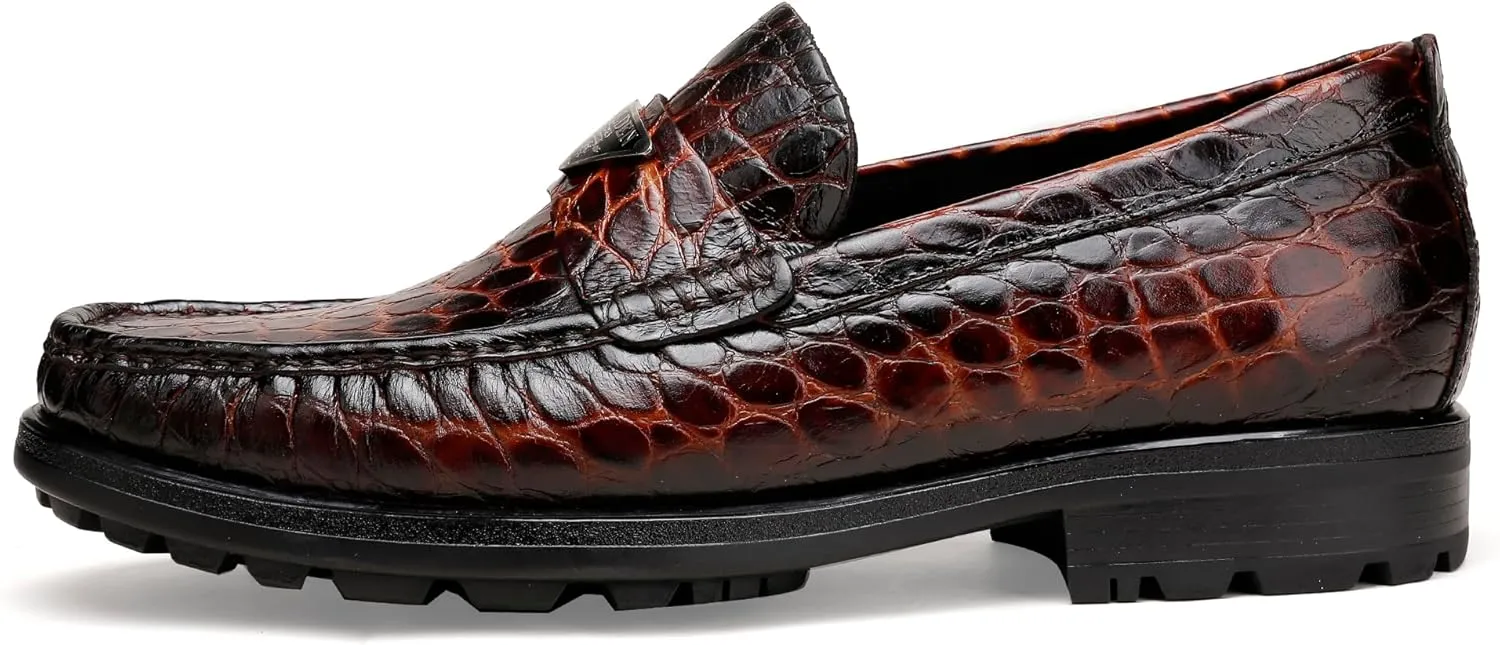 Luxury Leather Dress Shoes for Mens, Fashion Crocodile Printed Thick Sole Slip on Loafer Shoes for Gentleman, Business