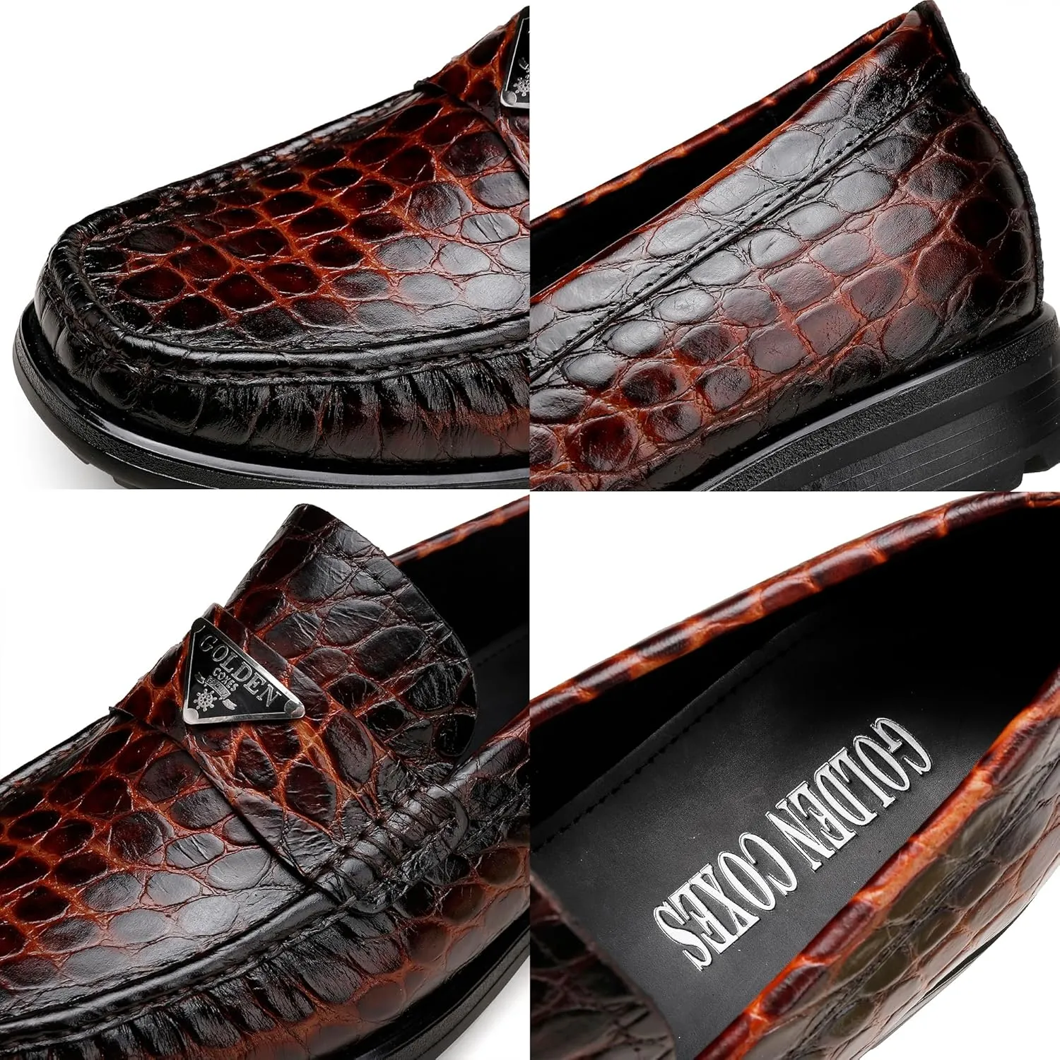 Luxury Leather Dress Shoes for Mens, Fashion Crocodile Printed Thick Sole Slip on Loafer Shoes for Gentleman, Business