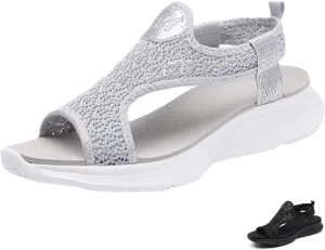 Lymphvity Women'S Summer Mesh Breathable Sports Sandals, Knitting Lightweight Hollow Out Slip On Orthopedic Slide Solid Color Open Toe Walking Sandals