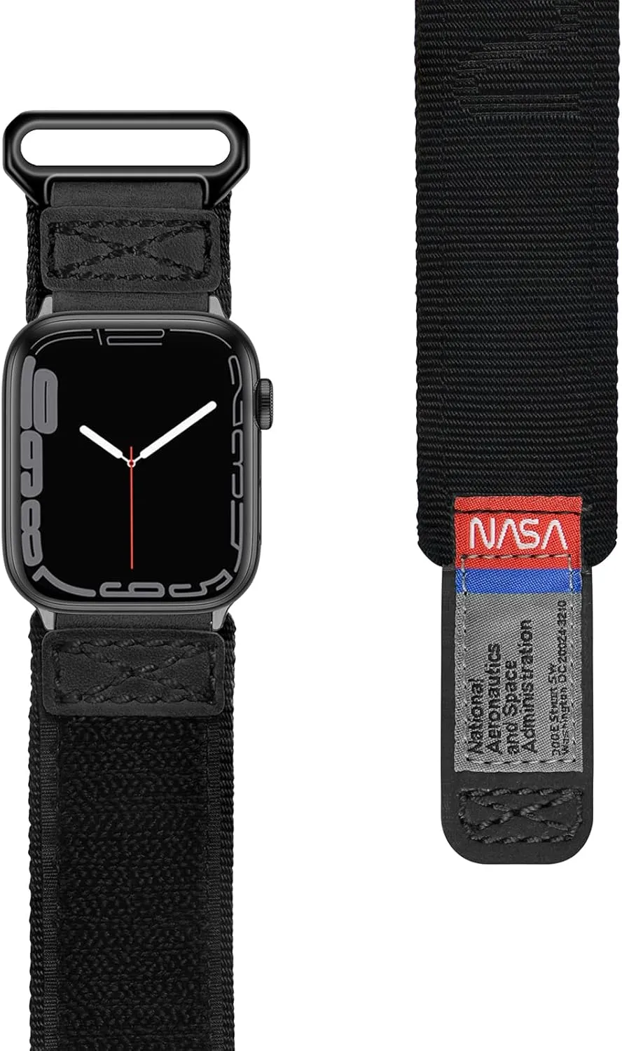Made for Apple Watch Band, NASA Licensed Rugged Nylon Leather Sports Strap With Woven Loop Design For iWatch Ultra 2/1 49mm/46mm/45mm/44mm Tough Tactical Replacement Band For Series 10/9/SE