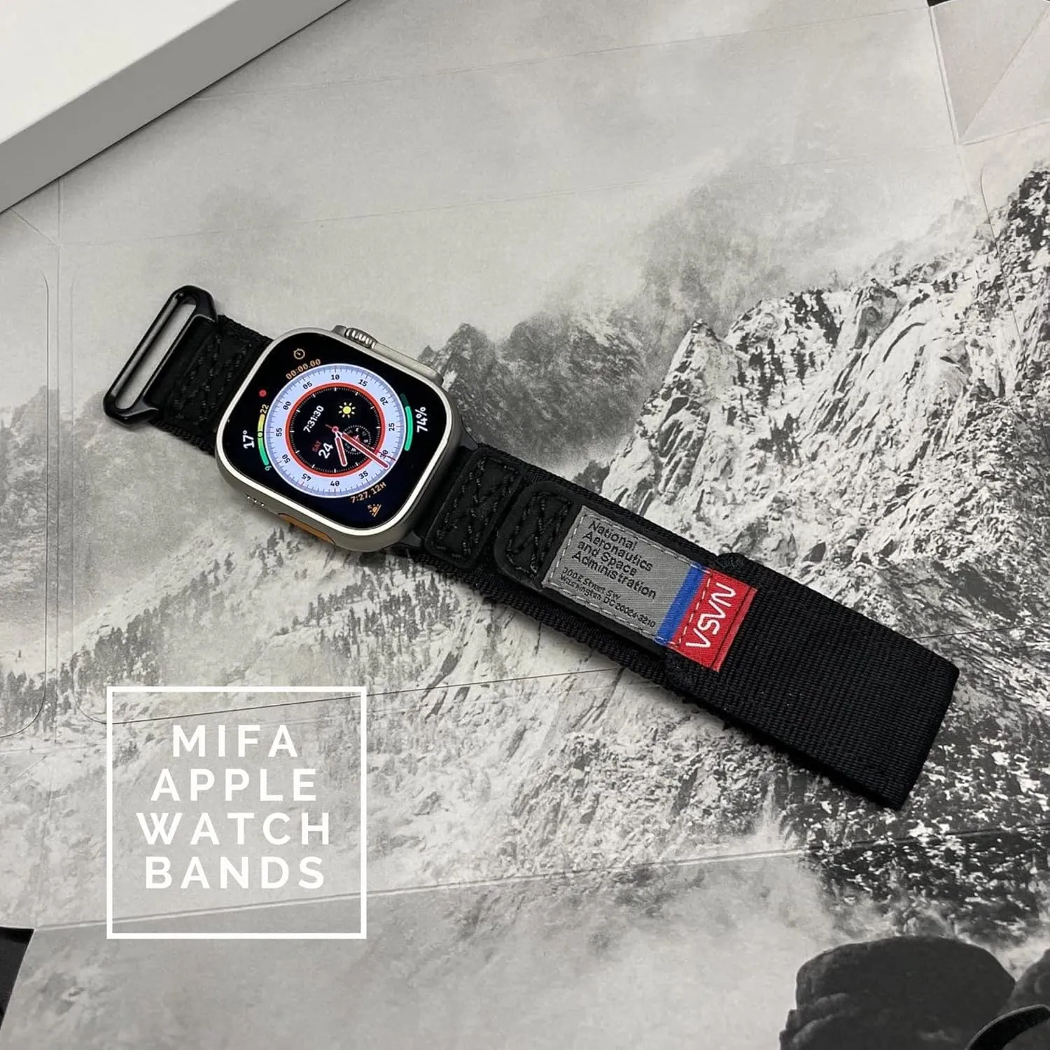 Made for Apple Watch Band, NASA Licensed Rugged Nylon Leather Sports Strap With Woven Loop Design For iWatch Ultra 2/1 49mm/46mm/45mm/44mm Tough Tactical Replacement Band For Series 10/9/SE