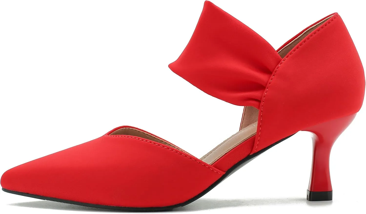 MAIERNISI JESSI Kitten Heels for Women Closed Pinted Toe Low Heels Slip on Ankle Strap Elegant Dress Pumps