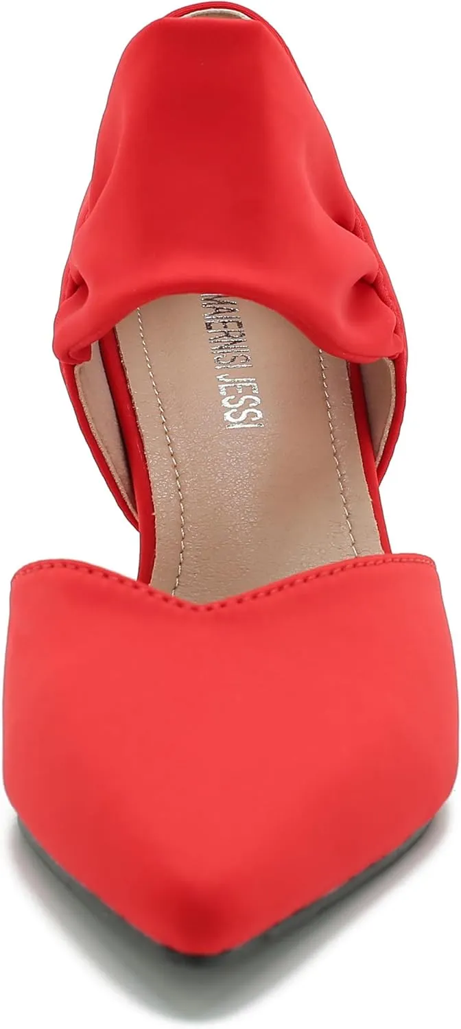 MAIERNISI JESSI Kitten Heels for Women Closed Pinted Toe Low Heels Slip on Ankle Strap Elegant Dress Pumps