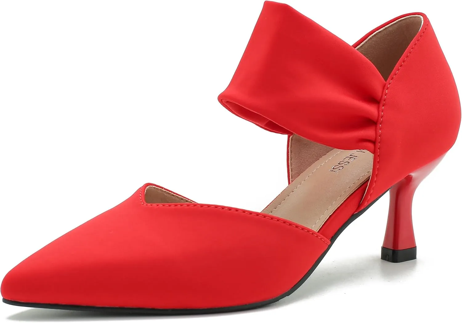 MAIERNISI JESSI Kitten Heels for Women Closed Pinted Toe Low Heels Slip on Ankle Strap Elegant Dress Pumps