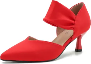 MAIERNISI JESSI Kitten Heels for Women Closed Pinted Toe Low Heels Slip on Ankle Strap Elegant Dress Pumps