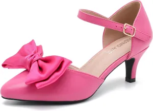 MAIERNISI JESSI Women's Bow Heels Closed Toe Kitten Heel Ankle Strap Dressy Wedding Pumps