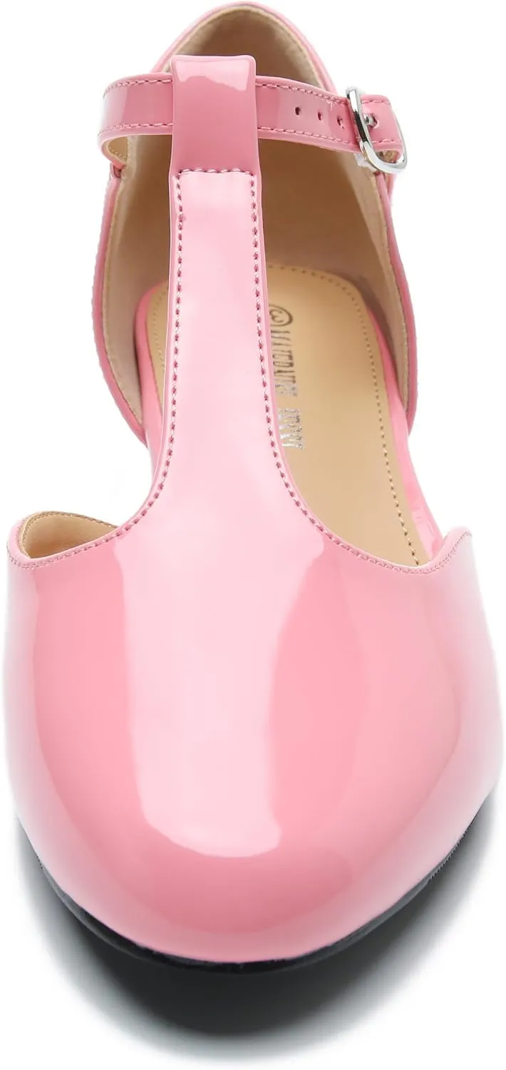 MAIERNISI JESSI Women's T-Strap Low Chunky Heel Mary Jane Pumps Cut Out Wedding Dress Shoes