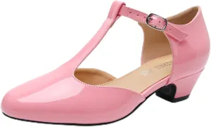 MAIERNISI JESSI Women's T-Strap Low Chunky Heel Mary Jane Pumps Cut Out Wedding Dress Shoes