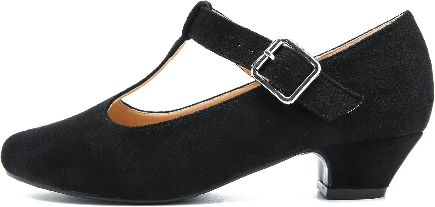 MAIERNISI JESSI Women's T-Strap Mary Jane Pumps Low Chunky Heel Wedding Dress Shoes