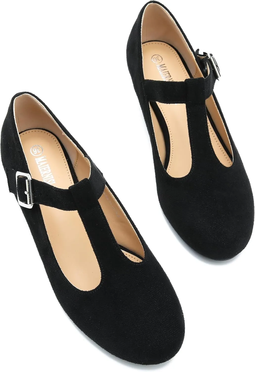 MAIERNISI JESSI Women's T-Strap Mary Jane Pumps Low Chunky Heel Wedding Dress Shoes
