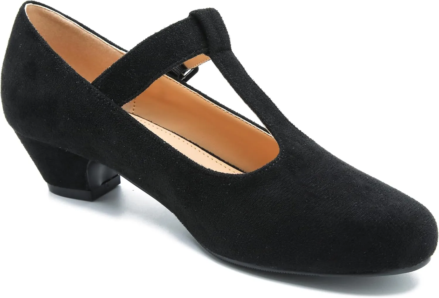 MAIERNISI JESSI Women's T-Strap Mary Jane Pumps Low Chunky Heel Wedding Dress Shoes