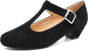 MAIERNISI JESSI Women's T-Strap Mary Jane Pumps Low Chunky Heel Wedding Dress Shoes