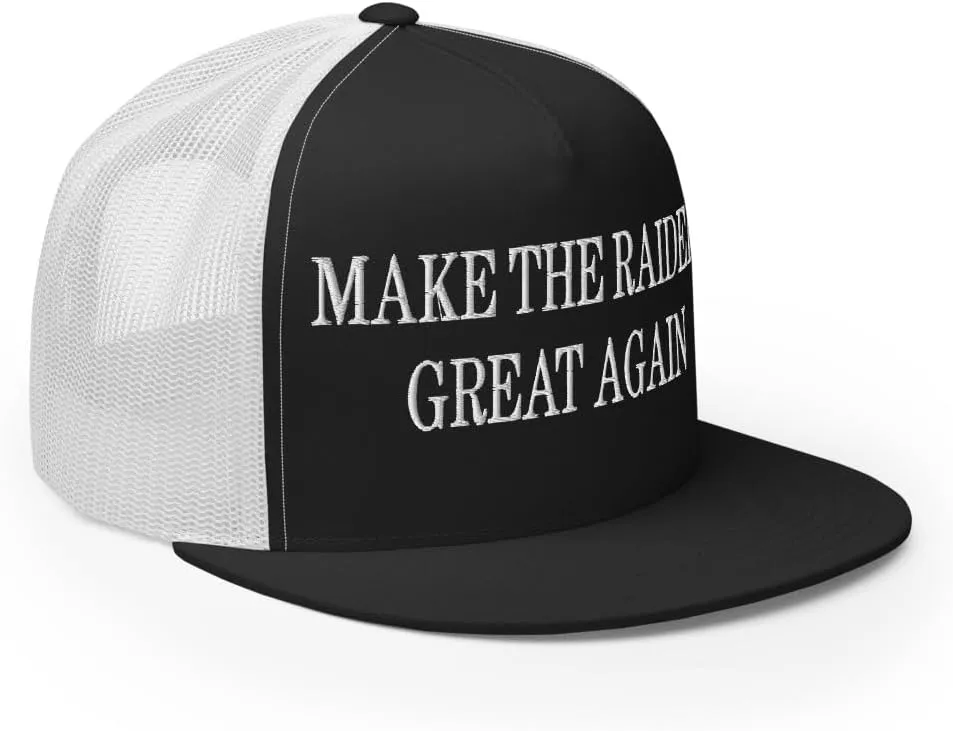 Make The Raiders Great Again Embroidered Mesh Flat Bill Brim Trucker Hat