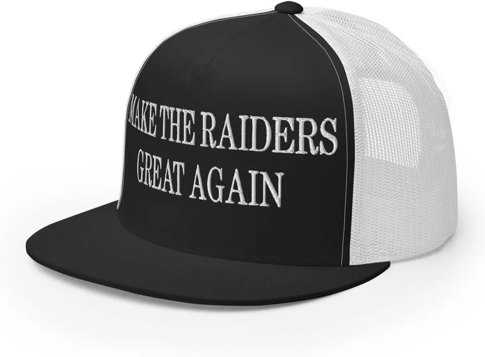 Make The Raiders Great Again Embroidered Mesh Flat Bill Brim Trucker Hat