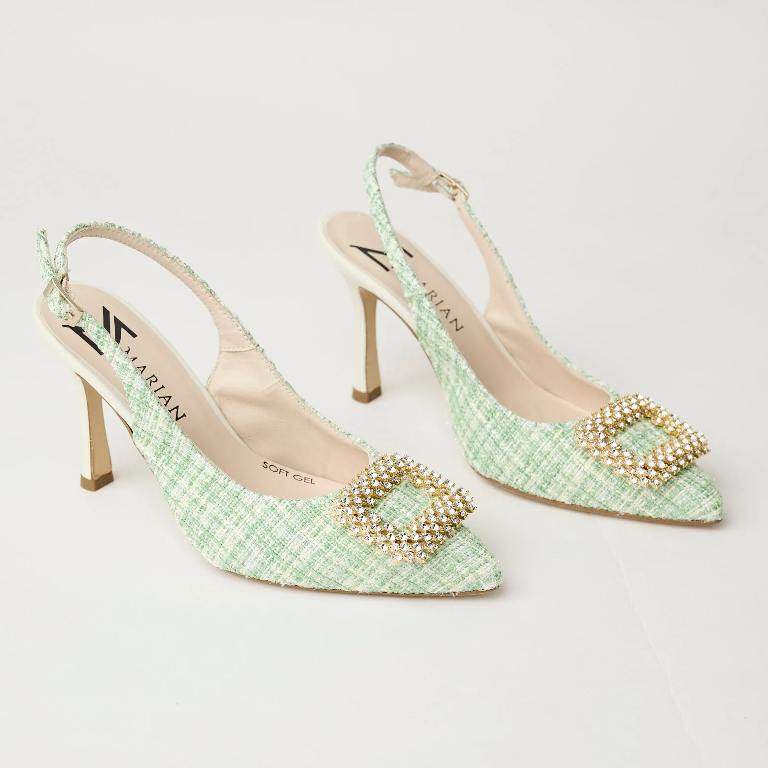 Marian Chanel Green Check Slingback Shoes