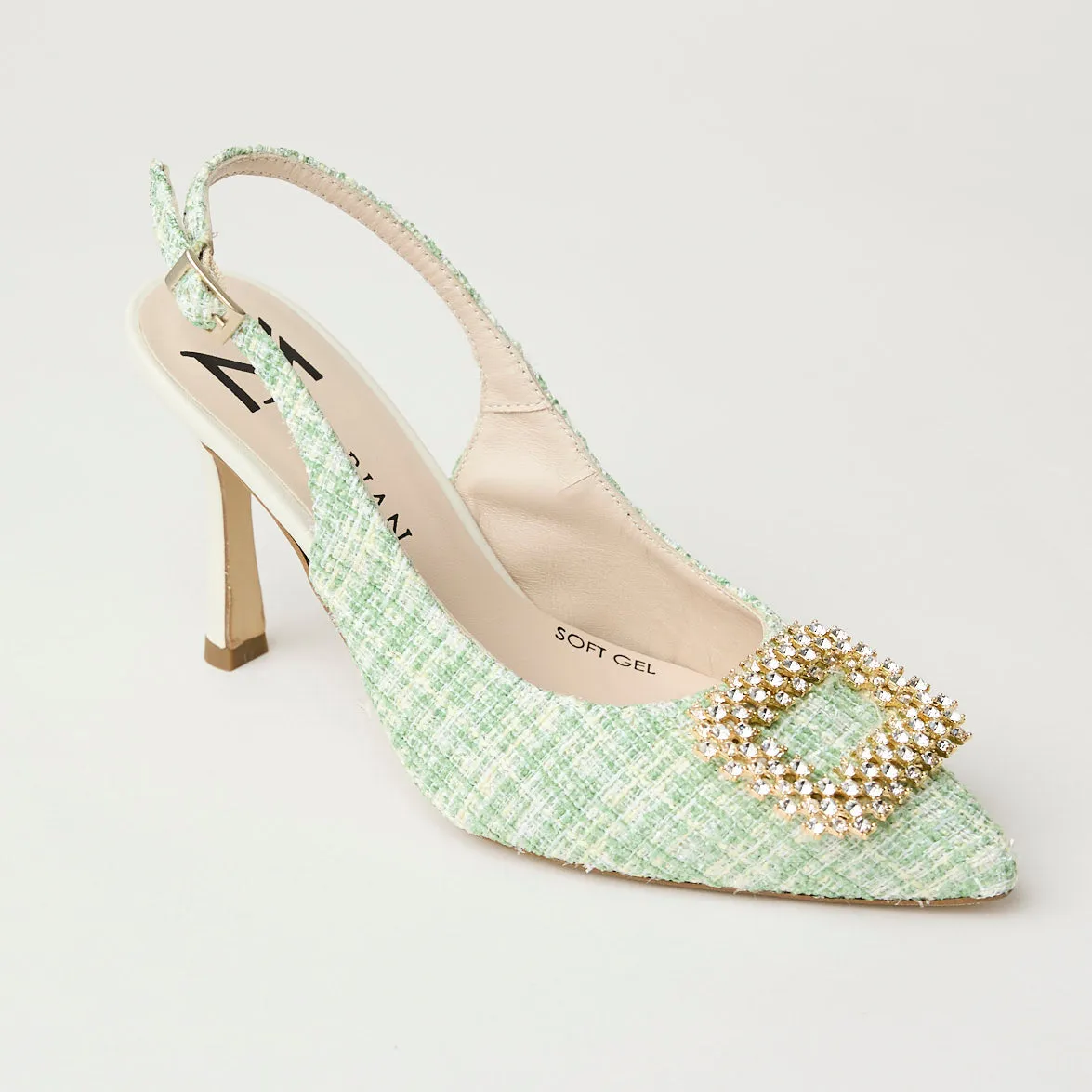 Marian Chanel Green Check Slingback Shoes