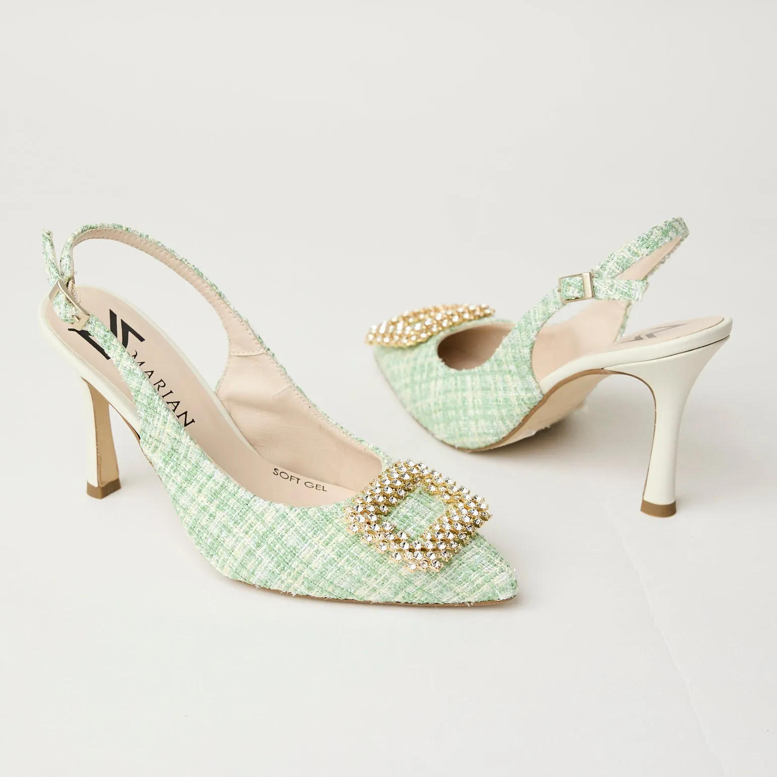 Marian Chanel Green Check Slingback Shoes