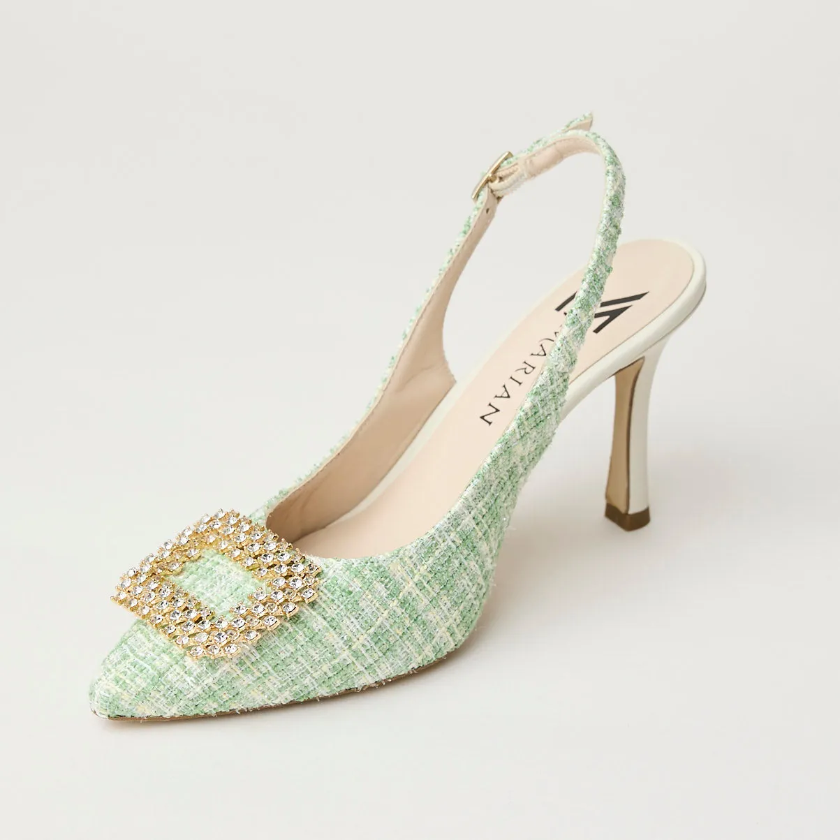 Marian Chanel Green Check Slingback Shoes