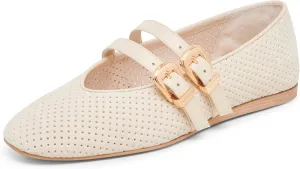Mary Jane Flats for Women Woven Raffia Round Toe Ballet Flat Comfortable Walking Ballerina Shoes with Double Buckle Strap