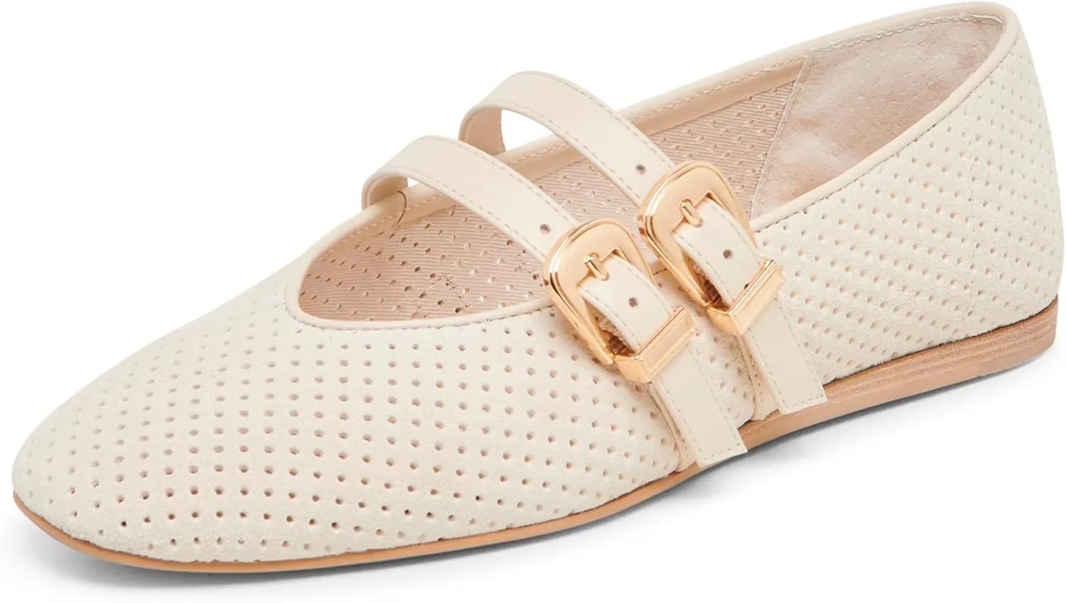 Mary Jane Flats for Women Woven Raffia Round Toe Ballet Flat Comfortable Walking Ballerina Shoes with Double Buckle Strap