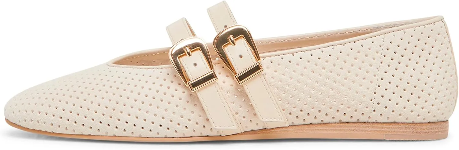 Mary Jane Flats for Women Woven Raffia Round Toe Ballet Flat Comfortable Walking Ballerina Shoes with Double Buckle Strap