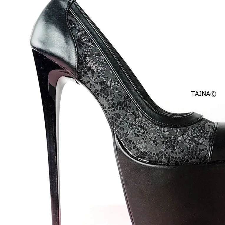 Matte Black Lace  Detail High Heel Pumps