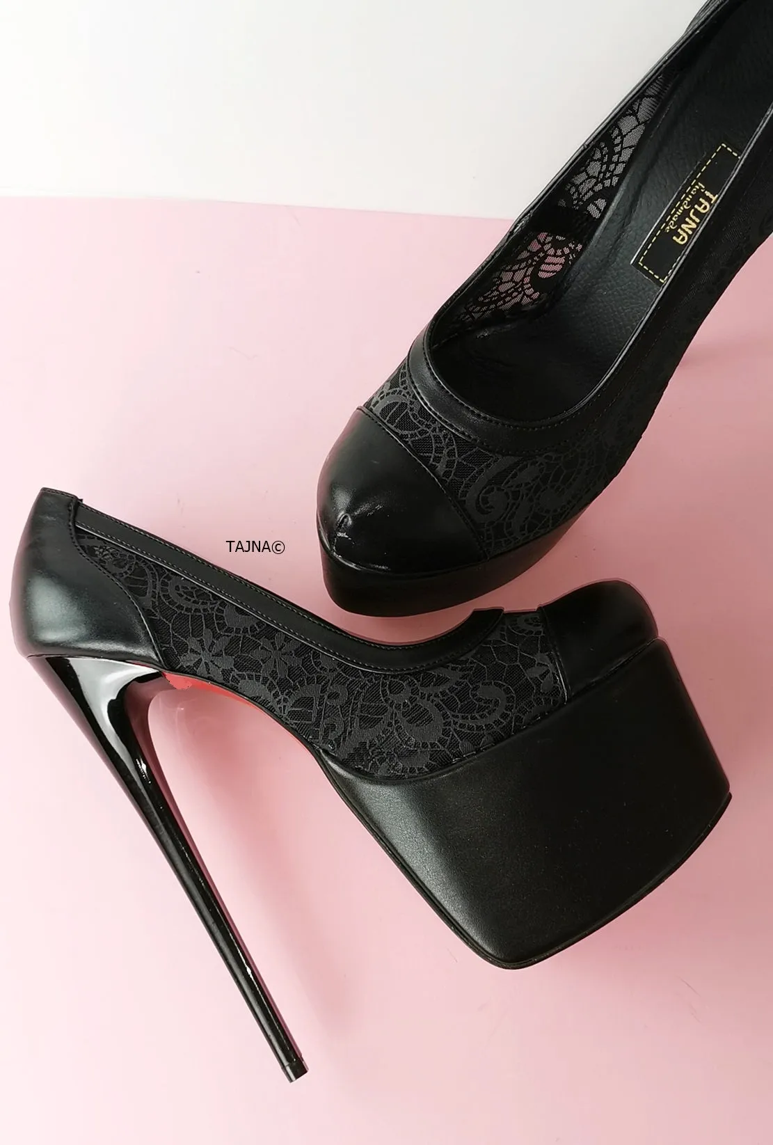 Matte Black Lace  Detail High Heel Pumps