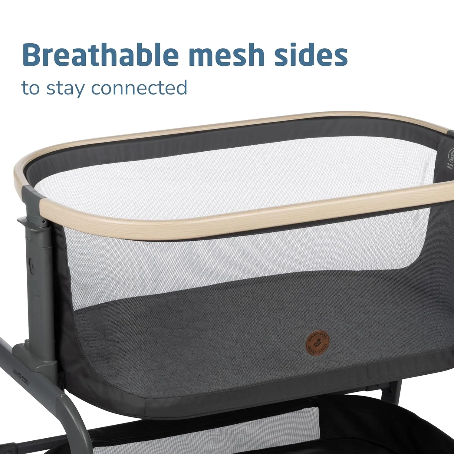 Maxi-Cosi Iora Baby Bassinets Bedside Sleeper, Portable Bassinet, Infant Bedside Sleeper Crib, Height Adjustable, Breathable Mesh, Large Storage Basket, Classic Graphite