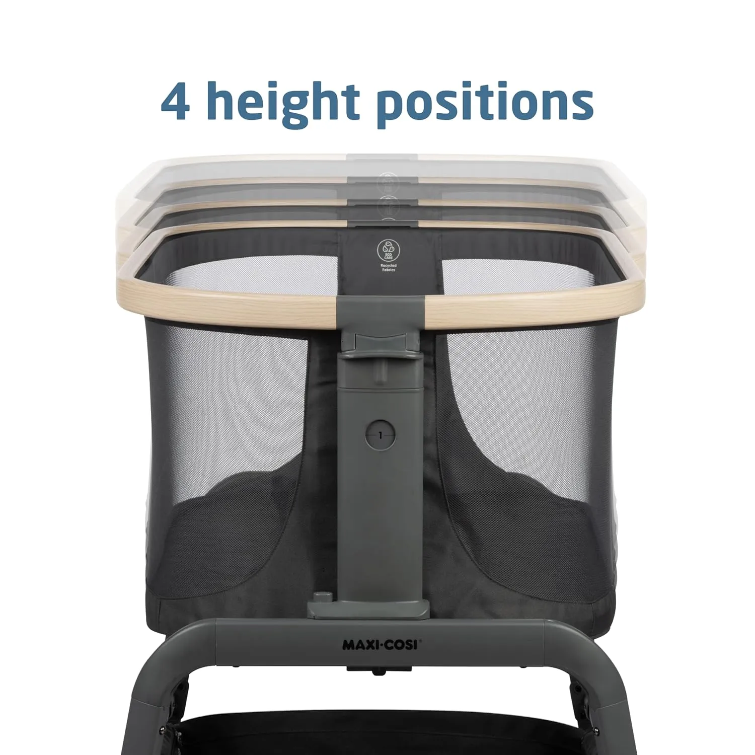 Maxi-Cosi Iora Baby Bassinets Bedside Sleeper, Portable Bassinet, Infant Bedside Sleeper Crib, Height Adjustable, Breathable Mesh, Large Storage Basket, Classic Graphite