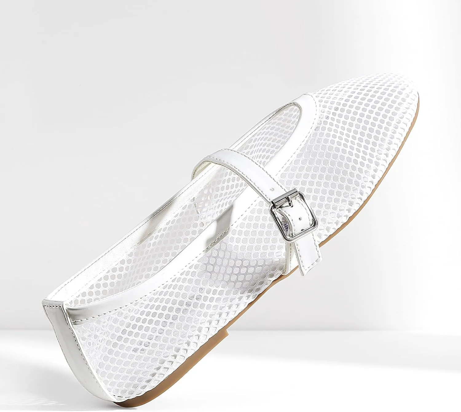 MaxMuxun Women's Flats Mesh Ballet Flats Round Toe Buckle Strap Comfortable Causal Dress Flats Shoes