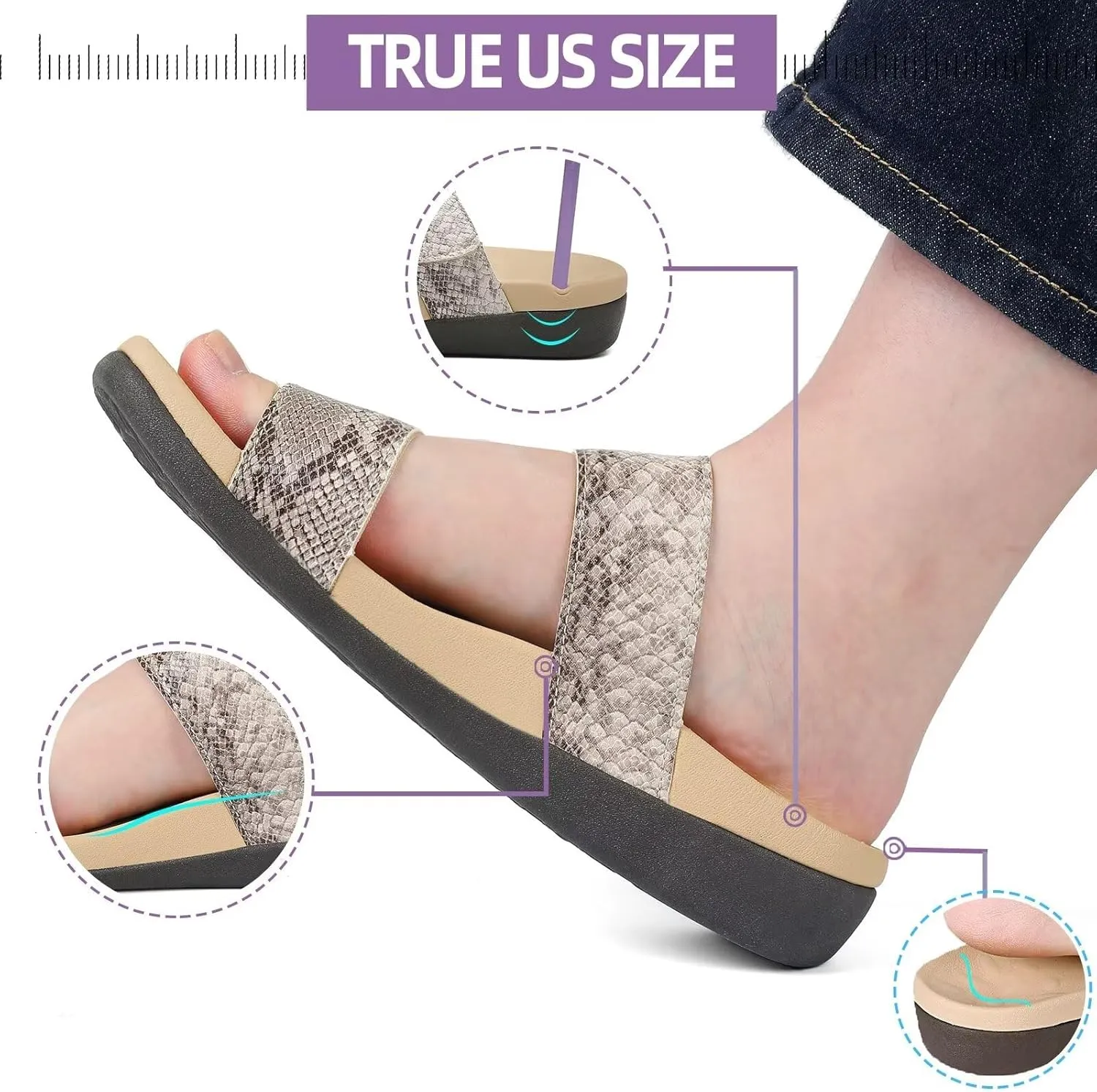 MEGNYA Orthotic Sandals for Women, Plantar Fasciitis Sandals for Flat Feet, Orthopedic Walking Slide Sandals with Arch Support