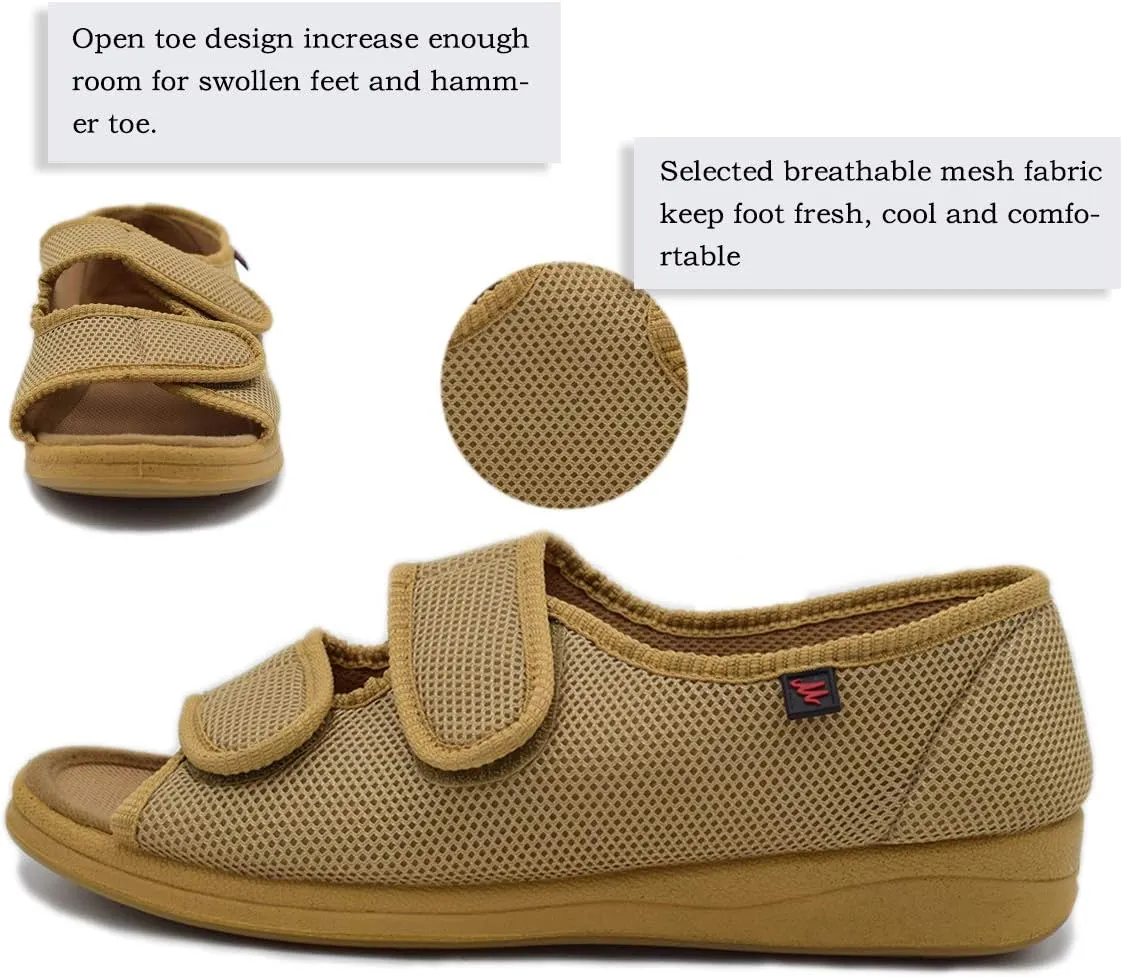Mei MACLEOD Women's Comfortable Open Toe Arthritis Edema House Slippers for Diabetic Flat Feet Swollen Feet