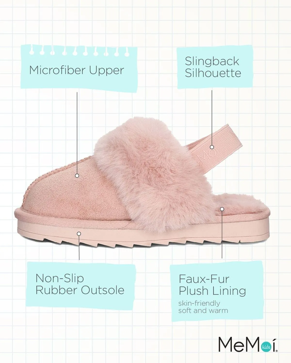MeMoi Kids' Fluffy Slide Slingback Slippers