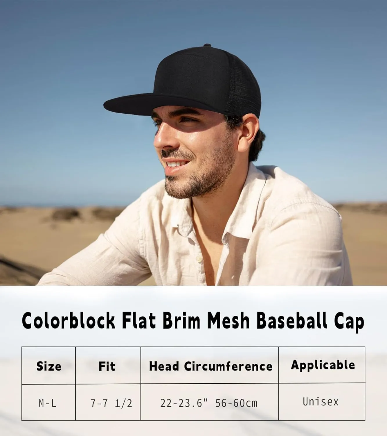 Men Flat Brim Adjustable Snapback Trucker Hat 6 Panel Camper Style Hat Blank Mesh Back Baseball Cap