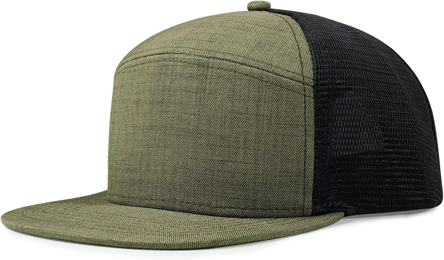 Men Flat Brim Adjustable Snapback Trucker Hat 6 Panel Camper Style Hat Blank Mesh Back Baseball Cap