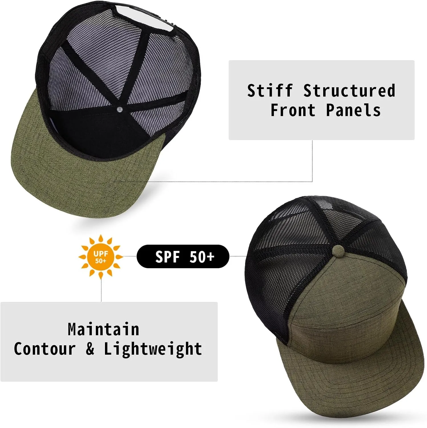 Men Flat Brim Adjustable Snapback Trucker Hat 6 Panel Camper Style Hat Blank Mesh Back Baseball Cap