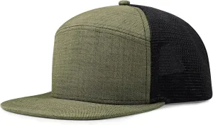 Men Flat Brim Adjustable Snapback Trucker Hat 6 Panel Camper Style Hat Blank Mesh Back Baseball Cap
