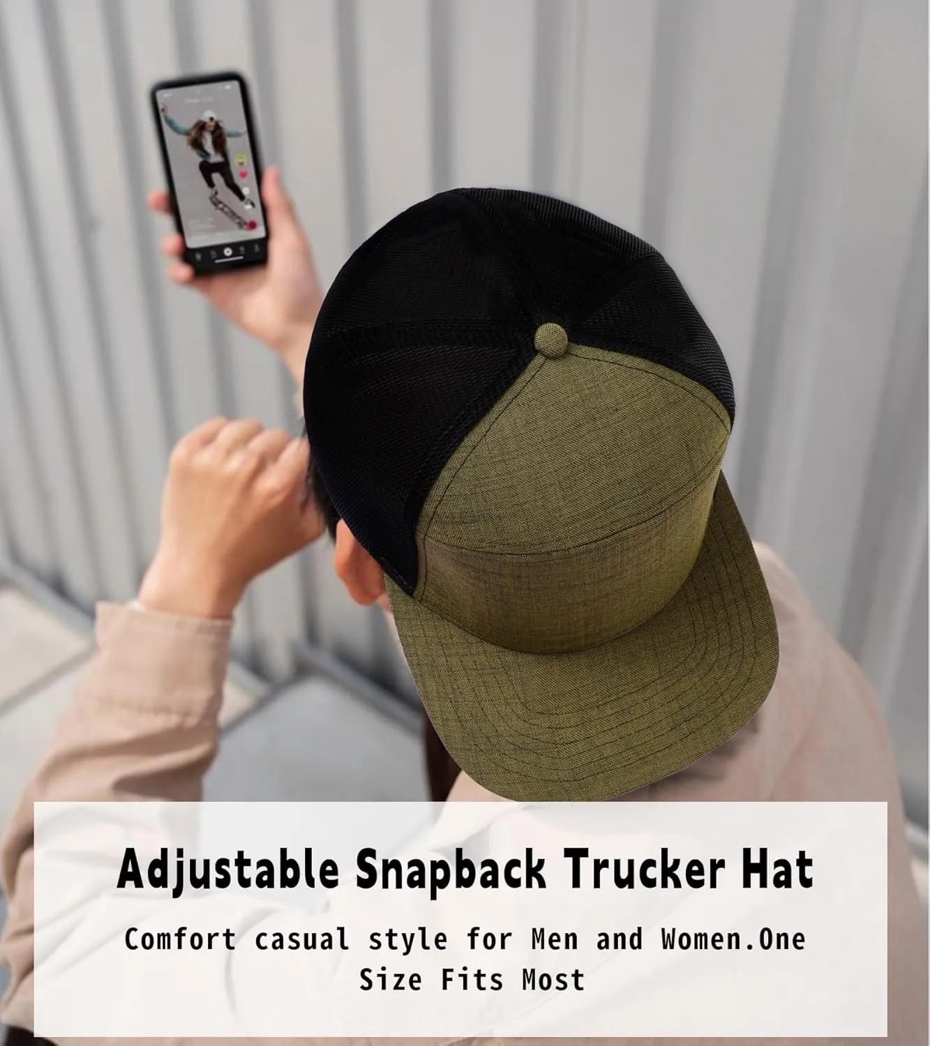 Men Flat Brim Adjustable Snapback Trucker Hat 6 Panel Camper Style Hat Blank Mesh Back Baseball Cap