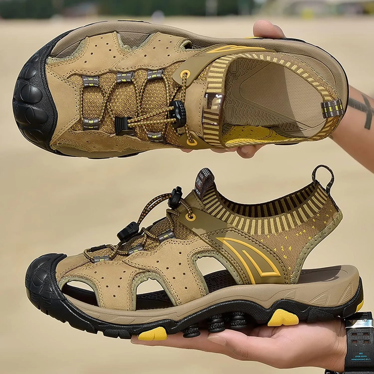 Men ls Summer Beach Climbing Men Fashion Hiking Breathable Trekking Water Walking Outdoor Sport Casual Shoes Genuine Leather Non-Slip