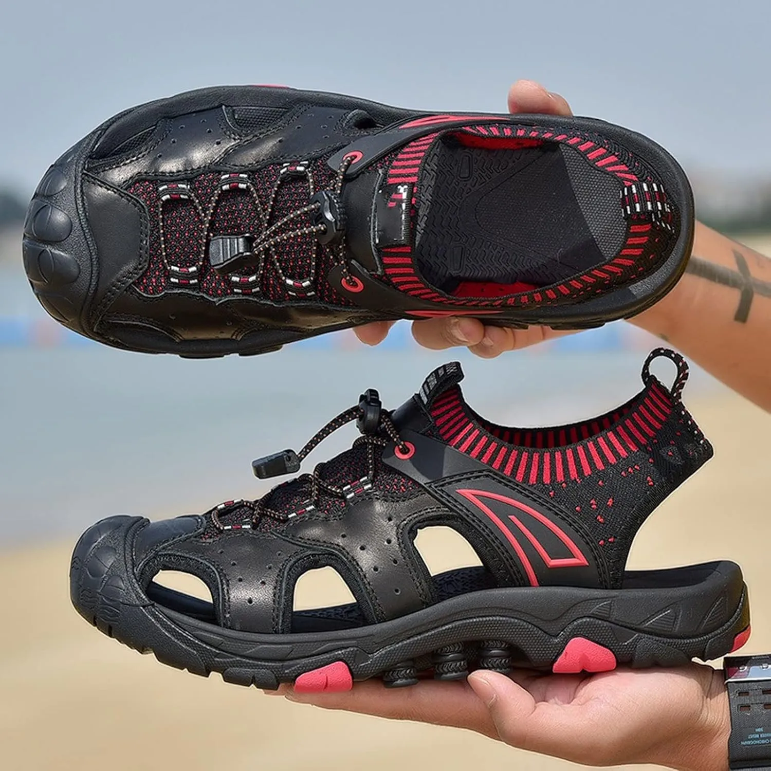 Men ls Summer Beach Climbing Men Fashion Hiking Breathable Trekking Water Walking Outdoor Sport Casual Shoes Genuine Leather Non-Slip