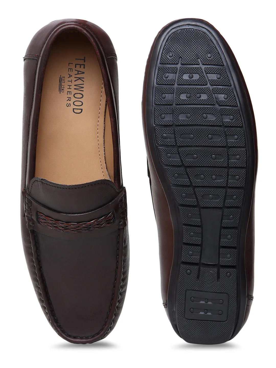 MEN SOLID ROUND-TOE BROWN LOAFER